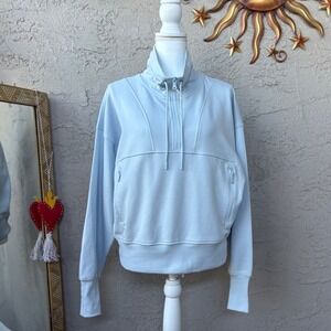 Womens Pullover Sweatshirt Quarter Zip Long Sleeve Blue Casual